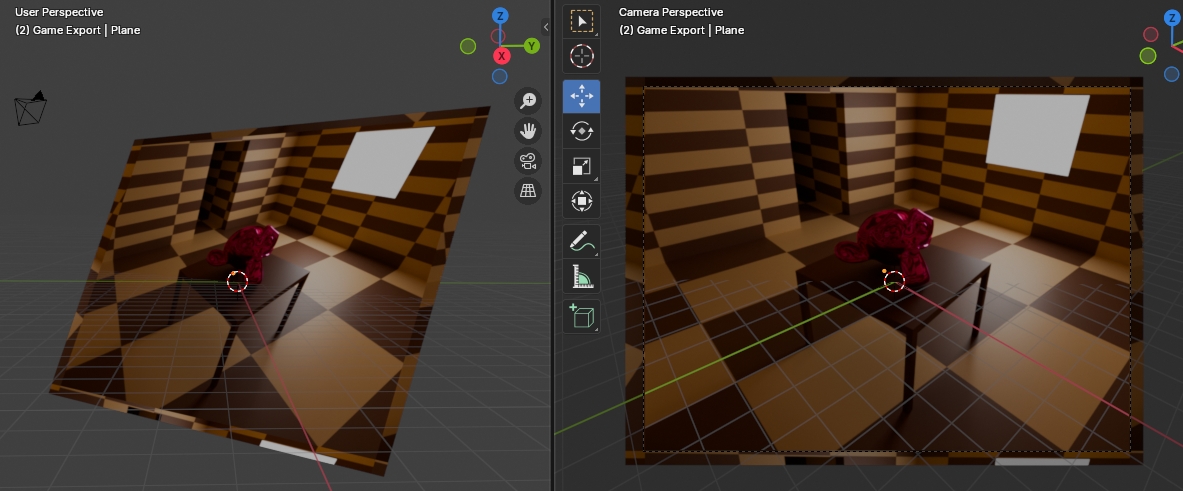 View of main plane from camera viewpoint and side with material