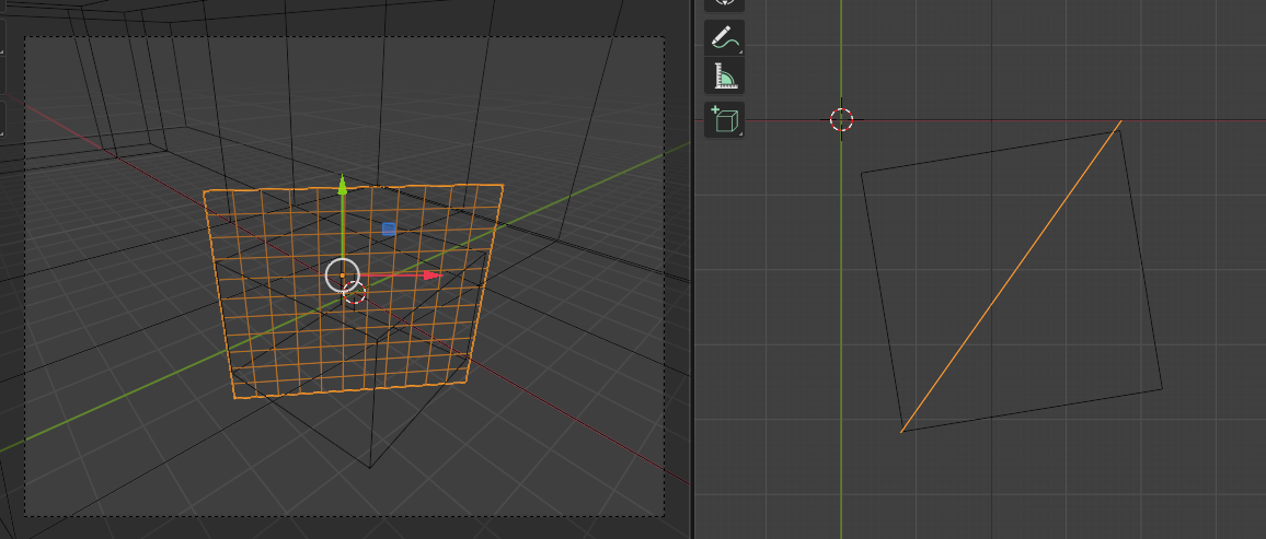 View of main plane from camera viewpoint and side with material